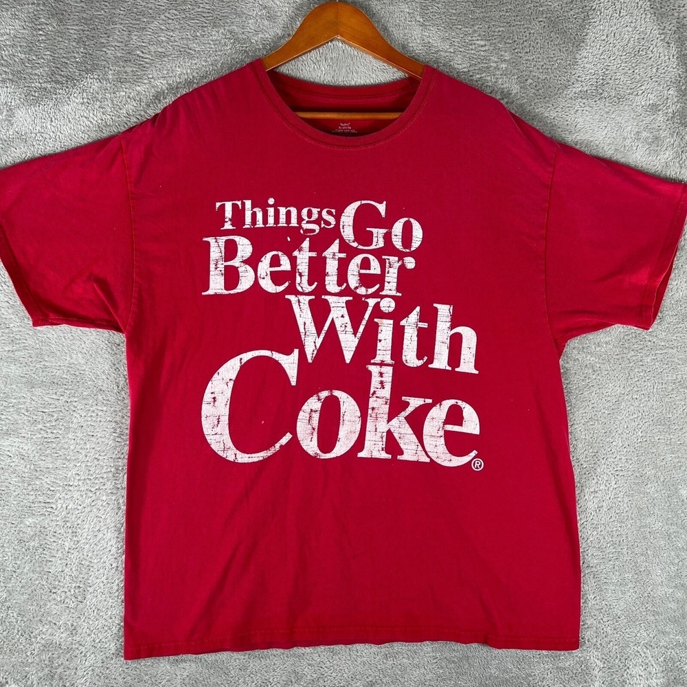 Coca-Cola Shirt Mens XL Red Things Go Better With Coke Distressed Soda Promo